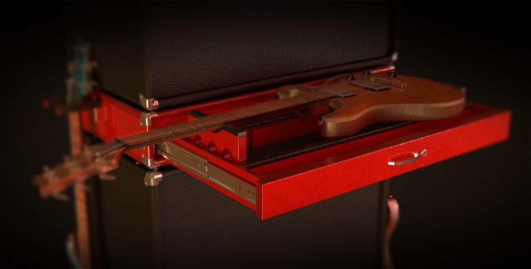 mmm_becky's tweet image. After years of invention, iteration and realization by Lou and company to finalize the fully realized Becky Stand, it’s time to share! #GuitarWorkstation #StringedInstruments #mmmbecky #musician #MusicMonday