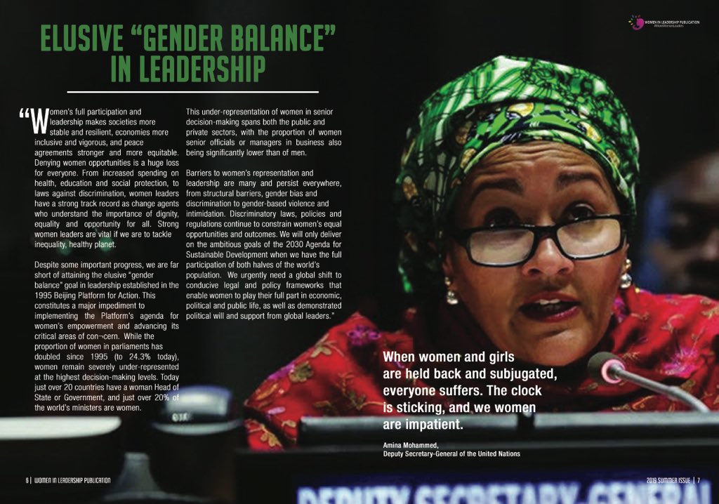 AminaJMohammed's tweet photo. When women &amp; girls are held back &amp; subjugated, we all suffer. The clock is ticking &amp; we are impatient for a shift in legal &amp; policy frameworks to enable #MoreWomenLeaders to play their full part in economic, political &amp; public life. @WILPublication #SDGs https://t.co/3oJeXuJOM6 https://t.co/7VpQVzhp0n