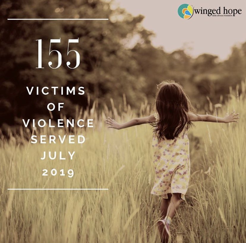 WingedHope1's tweet photo. This past July, we had a record month in # of victims served. While it is disheartening that 155 people needed our help, what a blessing it is that we were able to help them in the midst of their suffering. #HopeHeals #WingedHope https://t.co/IIyYhpNQwD