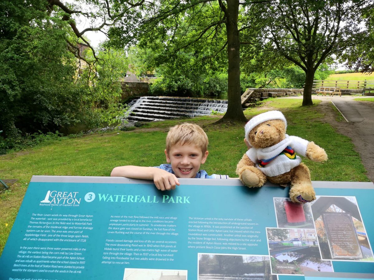 northyorksc's tweet photo. Bear has visited #GreatAyton ahead of @Yorkshire2019 UCI Road World Championships. 
Enter our competition to be in with the chance of winning our Bear and a Hamper https://t.co/KKUesmTgR0 
#UCI #RoadWorldChampionships #LoveNorthYorkshire #WaterfallPark #Suggit’s #BearTravels https://t.co/3N5LoUwAnO