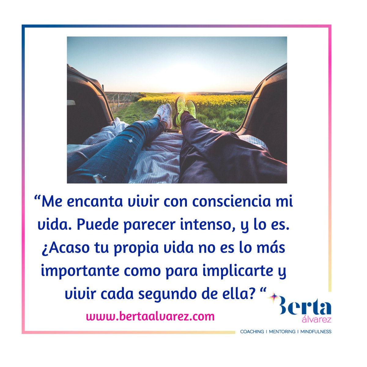 BertaAlvarezC's tweet photo. Vivir plenamente. Así.

#change #movement #challenge #mynewlifestyle #coaching #mentoring #mindfulness #desconectar #conectar #goals #go #lareflexióndeberta #bertaálvarez #reflexiones #thinking #inspiring #inspiringquotes #motivationalquotes #tucoach #happylifestyle #happiness https://t.co/2w6lxBUJlp