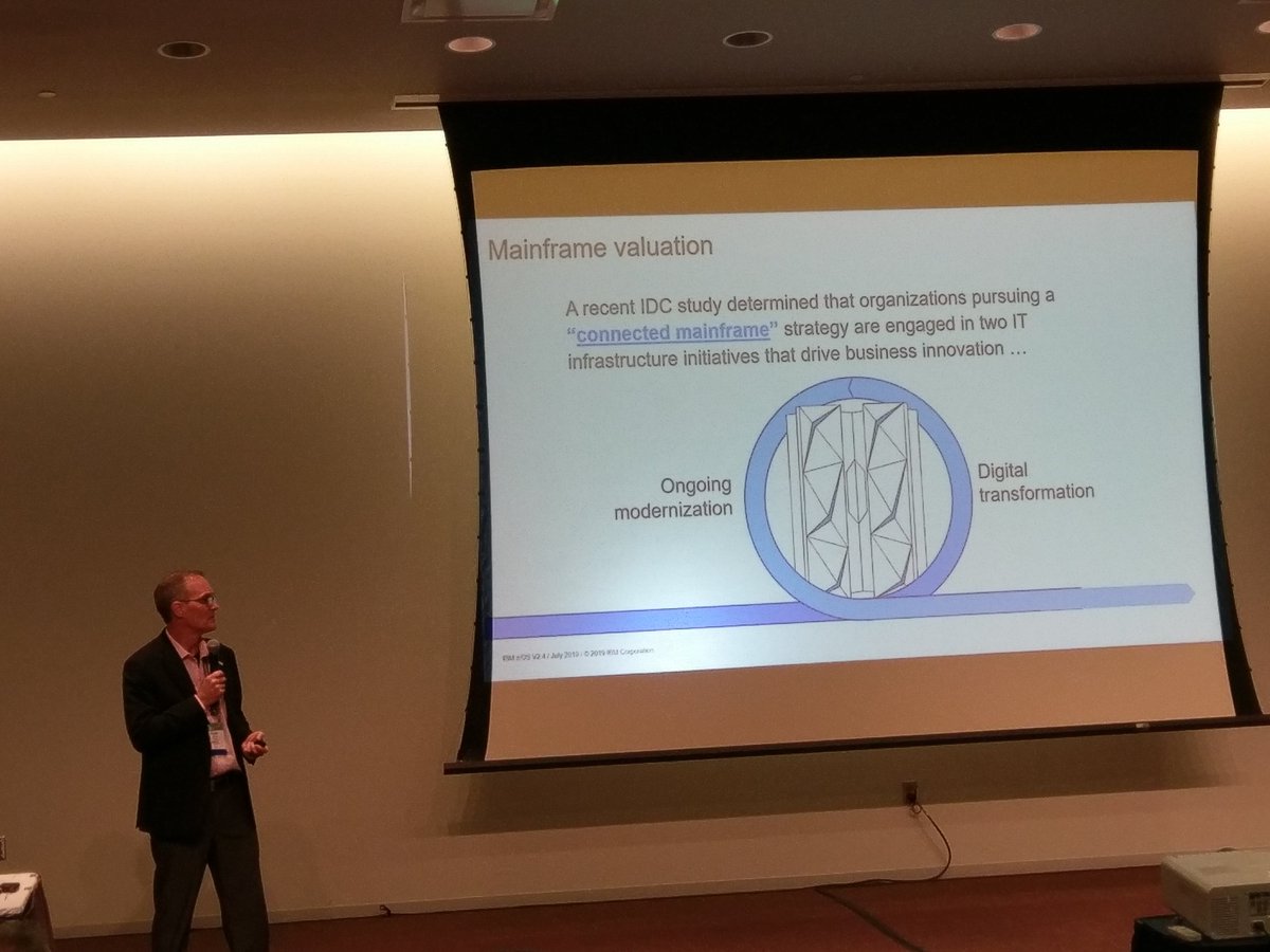bdvalent125's tweet photo. @senglema explains #IBMz z/OS 2.4 strategy to support Agility/Cloud, Optimization/Analytics, &amp; Resiliency/Security at #SHAREpgh #mainframe https://t.co/MmcYR0Q2uW