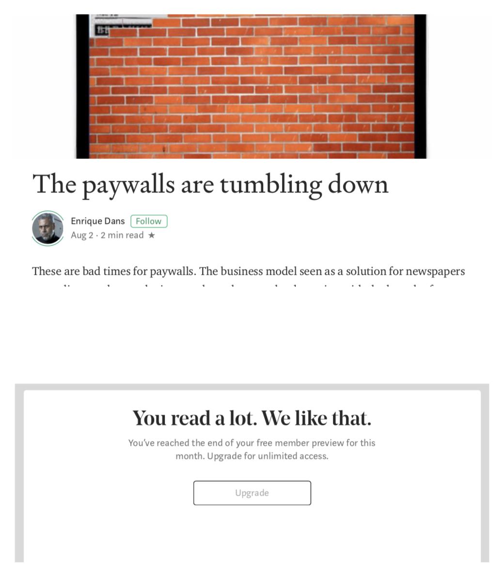 maxjallifier's tweet photo. #irony @medium just paywalled me from reading an article on the downfall of paywalls....🤦‍♂️ https://t.co/ibz6dgwhJa