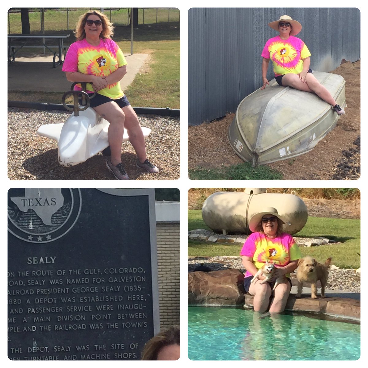 SharonDirba's tweet photo. Outdoor fun for Bingo!  On a plane, on a boat, by a pool, &amp; next to Sealy’s Historical Marker #USEsummer #StallionsDeserveIt https://t.co/SMLmzaVdnx