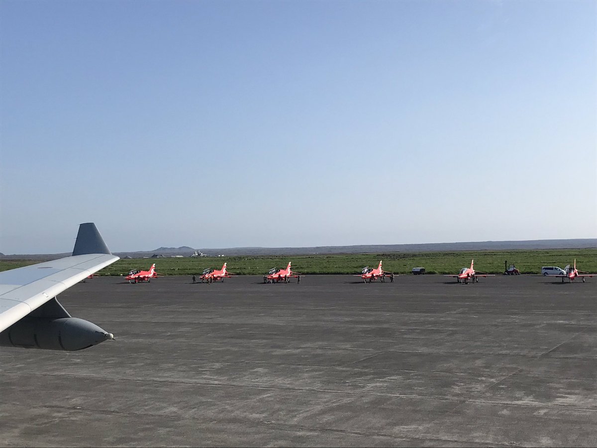 Day one of #RedArrowsTour: Twelve Hawk jets and support aircraft safely landed <a href="/kefairport/">Keflavík Airport (KEF)</a>, #Iceland.