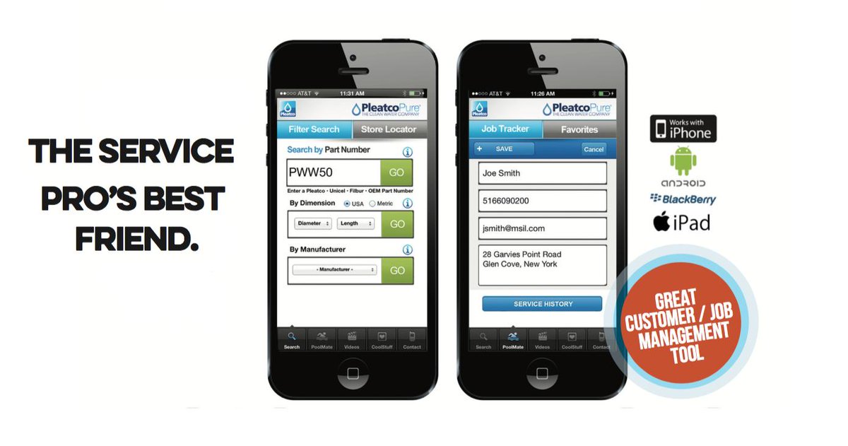 PleatcoPoolSpa's tweet photo. Don't leave home without the Pleatco PoolMate App - a job management tool for #ServicePro's on the go.
It will be your best friend!

Apple App Store: https://t.co/u753f8TtPv
Google Play: https://t.co/7xDdAQ8BtK

#Pool #Spa #PoolGuy #PoolGal #ServiceTech #PoolPro https://t.co/a3dNXLRakP