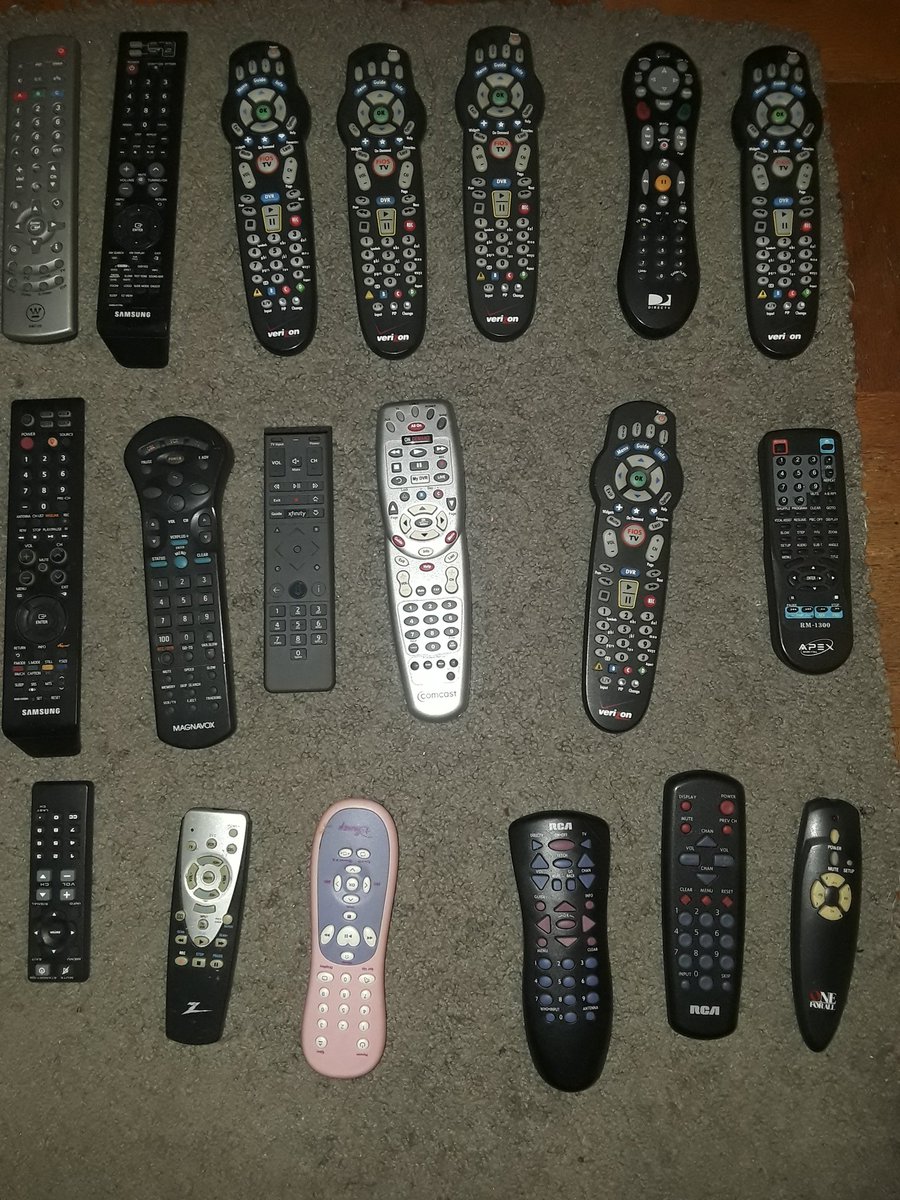 Hustlemoe_'s tweet photo. I found these 19 remote controls in a box by the dumpster. Anyway im gonna be testing, researching, fixing, recording listing these on ebay, then later sharing the final value if and when they sell. #ebay #dumpsterfinds #reseller #flipper #livefree https://t.co/ZIfwswA9PX