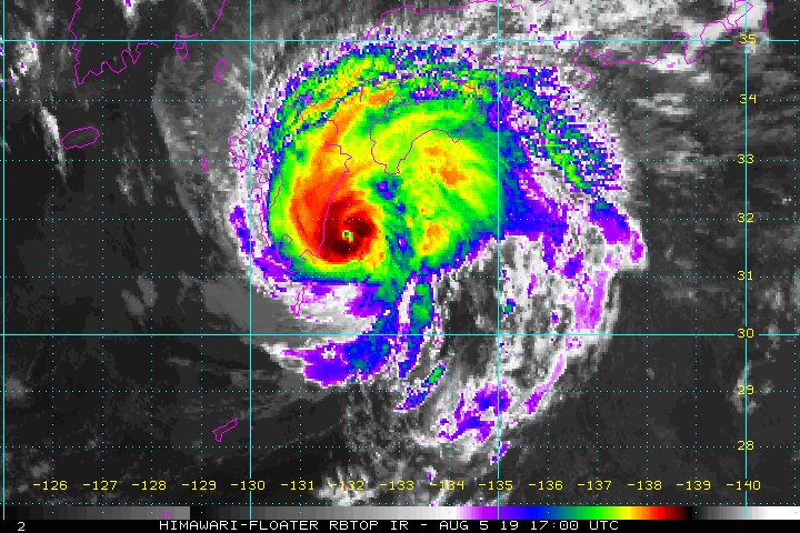 woodberrywx's tweet photo. #Fransico upgraded to typhoon status a few hours ago, making it the 2nd typhoon of the 2019 WPAC typhoon season. Estimated winds are near 65 knots (75 mph) and this storm will likely make landfall in Southern Japan within the next couple of hours. https://t.co/MzVGeIHBua