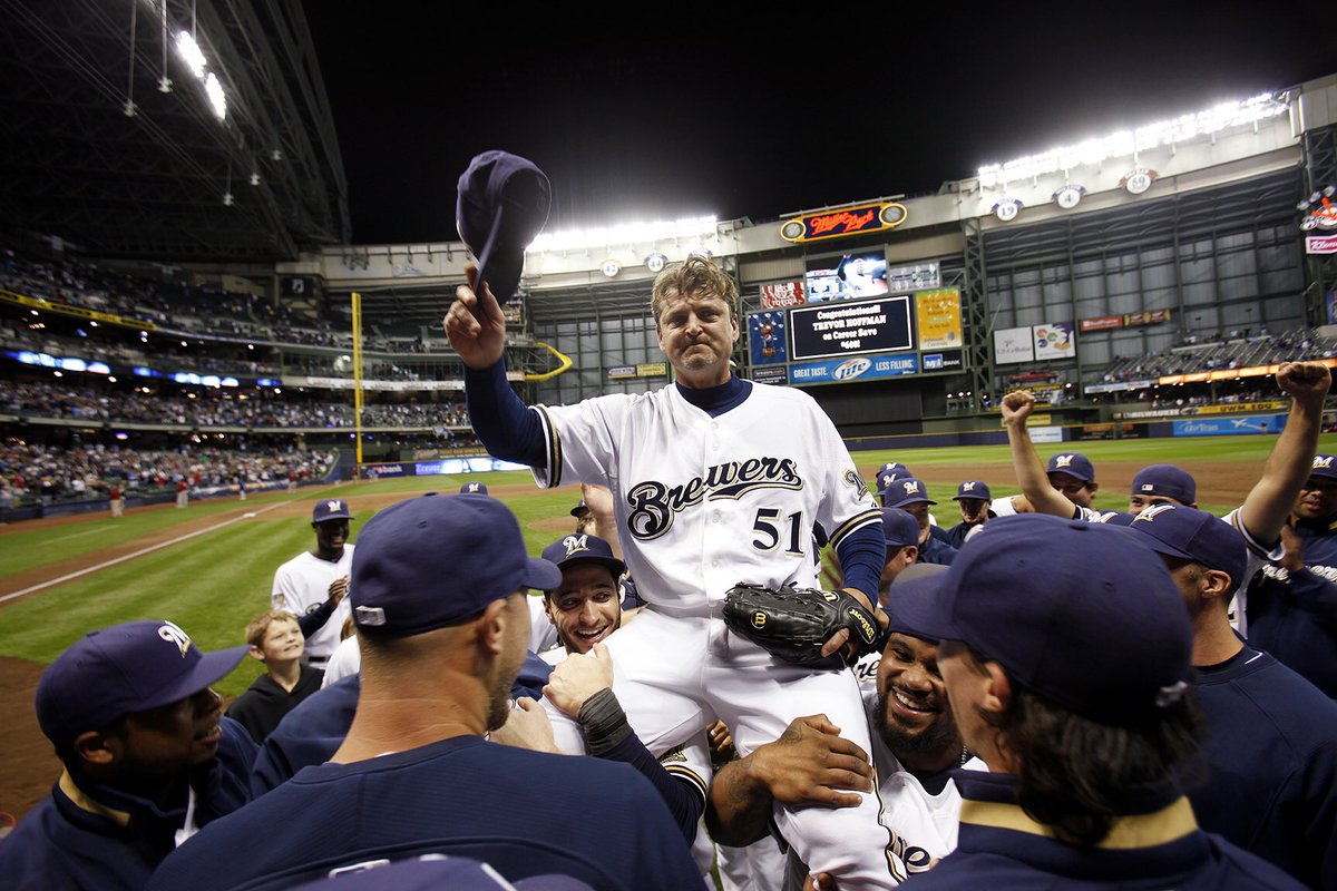 Brewers's tweet photo. The details have been set for Friday’s  Wall of Honor ceremony at Miller Park as former All-Star infielders J.J. Hardy and Rickie Weeks will join Hall of Fame pitcher Trevor Hoffman in this year’s induction: https://t.co/YISec2nTOd https://t.co/NpmdBaSbuV