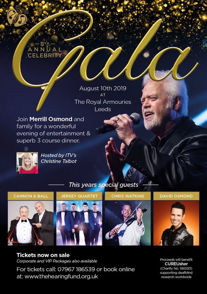 The brilliant <a href="/merrillosmond/">Merrill Osmond</a> will be joining us on <a href="/itvcalendar/">ITV News Calendar</a> tomorrow.  He’ll be chatting about his tour and his gala night for @CUREUsher which I’m hosting this Saturday - can’t wait! Lots of great guests including <a href="/TheTommyCannon/">Tommy Cannon</a> <a href="/TheBobbyBall/">The Bobby Ball Foundation</a> #TheOsmonds
