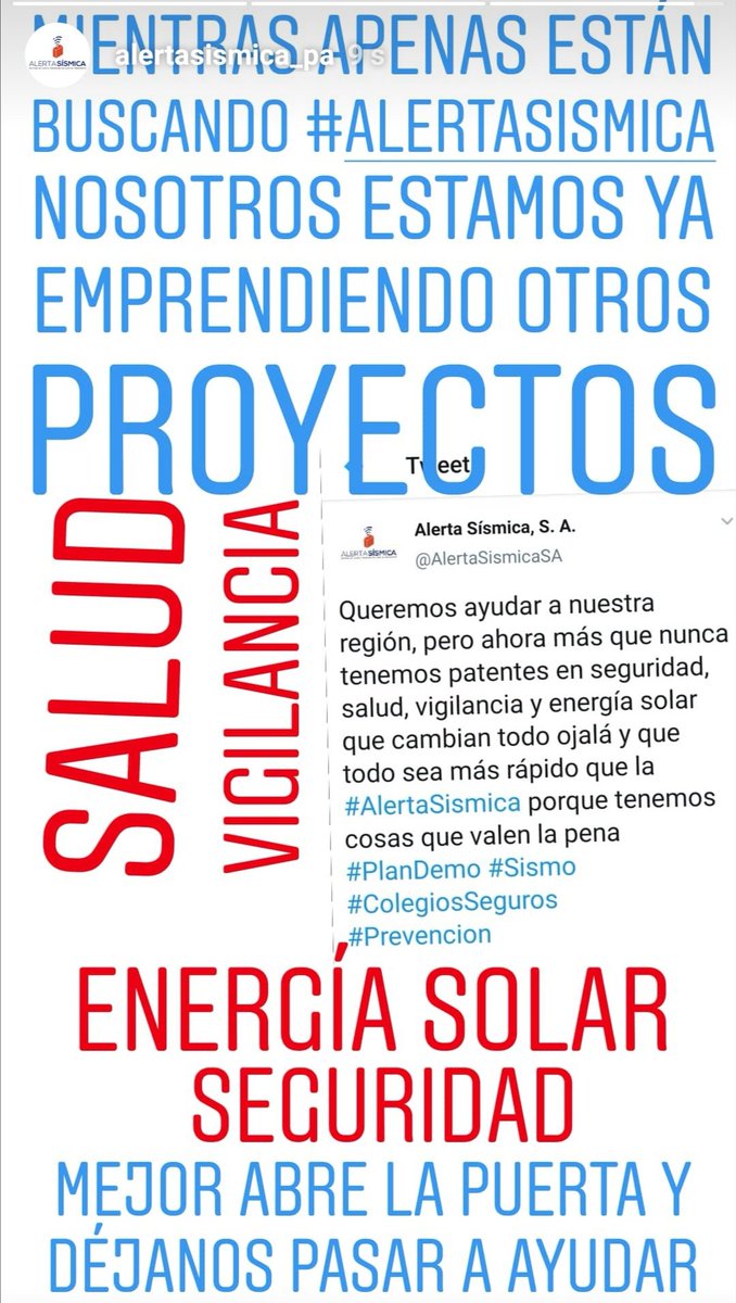 AlertaSismicaSA's tweet image. Que las autoridades nos permitan hacer propuesta mejora instantáneas en seguridad @RolandoMirones estaremos tocándole la puerta para que podamos conversar porque queremos ayudar 
Prontamente activaremos @ZebedeSolutions para no enredar a la población con #AlertaSismica #PlanDemo