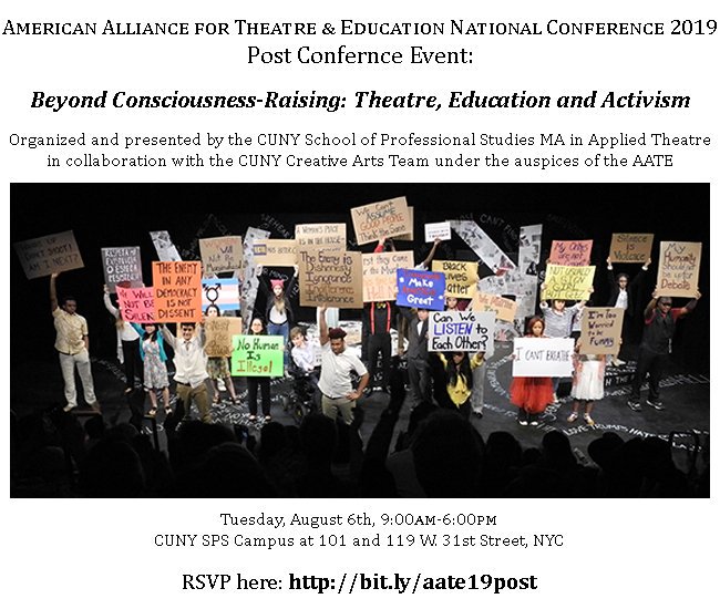 cunycat74's tweet photo. Reminder: @AATENow 2019 National Conference POST-CONFERENCE will be co-hosted here at CAT with @MAppliedtheatre: "Beyond Consciousness-Raising: Theatre, Education and Activism”
RSVP: https://t.co/cvPIw70WyW
#artsed #appliedtheatre #edtheatre #activism #activateAATE #aate2019 https://t.co/OYjrTLhnKH