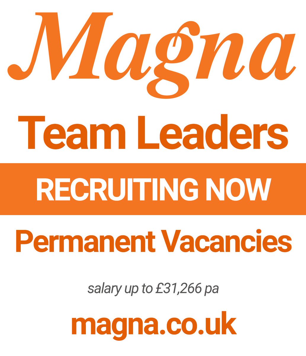 TEAM LEADERS
Permanent Roles
Salary – up to £31,266 pa 

DETAILS: magna.co.uk/jobs/productio… and submit your CV
APPLY: recruitment@magna.co.uk
#chocolate #Telford #Wolverhampton 
#Jobs #Employment #permanent #vacancies #CV #Jobcentre #Findajob #Newjobs #Local