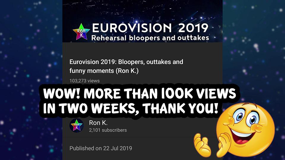 Ronkesc's tweet photo. WOW! More than 100k views in two weeks, that's amazing! 😊🙏🏼❤️
▶️You can watch the video here: https://t.co/RDMNOiIpt8
#Eurovision #ESC2019 #Bloopers #EurovisionBloopers #ESC2020 #Ronkesc #אירוויזיון https://t.co/fR5guwYk5Q