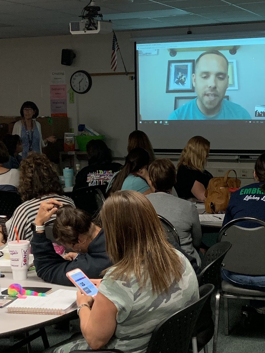 BBE staff Skyping with author Todd Nesloney after summer book study Spark in the Dark #Elmer Pride <a href="/HumbleISD_BBE/">Bear Branch Elem</a>