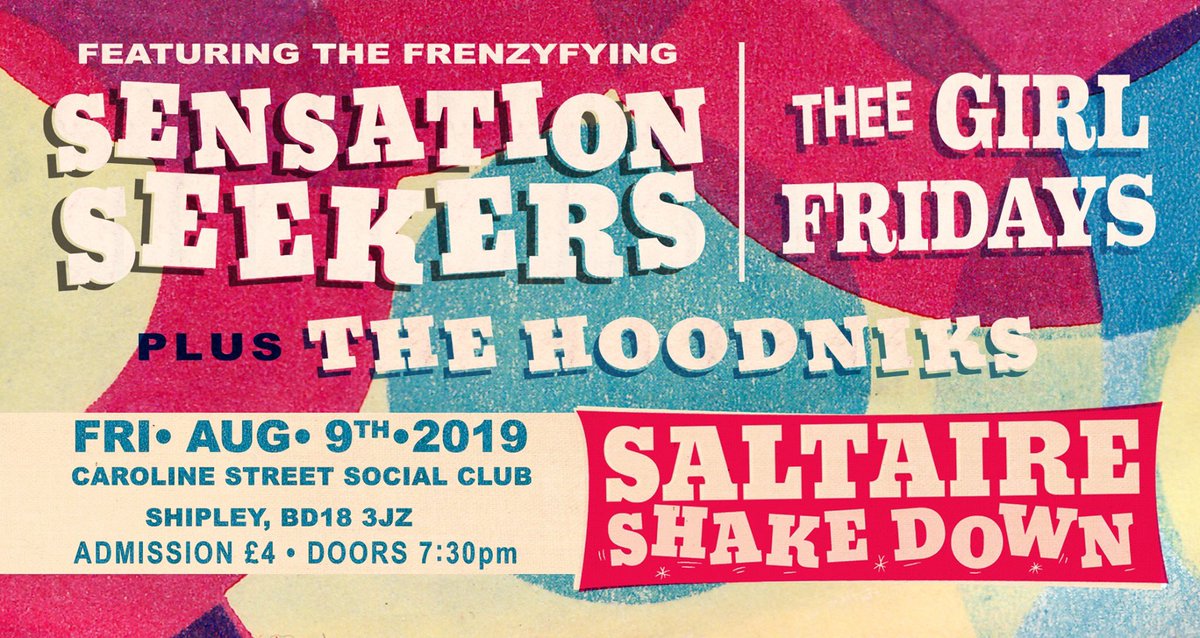 TheeGirlFridays's tweet photo. It does what it says on the tin. Top times and tunes ahead. See you in Shipley this Friday. 💕👍🏻🔥🚀💃🏼🕺🏽🎸#saltaireshakedown #girlsingarage #surf #instrumental #spyfi #hammondbeat #psych #trash #horror #fuzz https://t.co/19OiHjmIZf