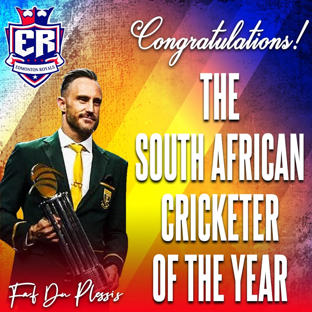 EdmontonGT20's tweet photo. To have @vCricketZA Best player in the #Edmontonroyal side is an Honor indeed!!. Congratulations @faf1307 https://t.co/v9tcduV49i