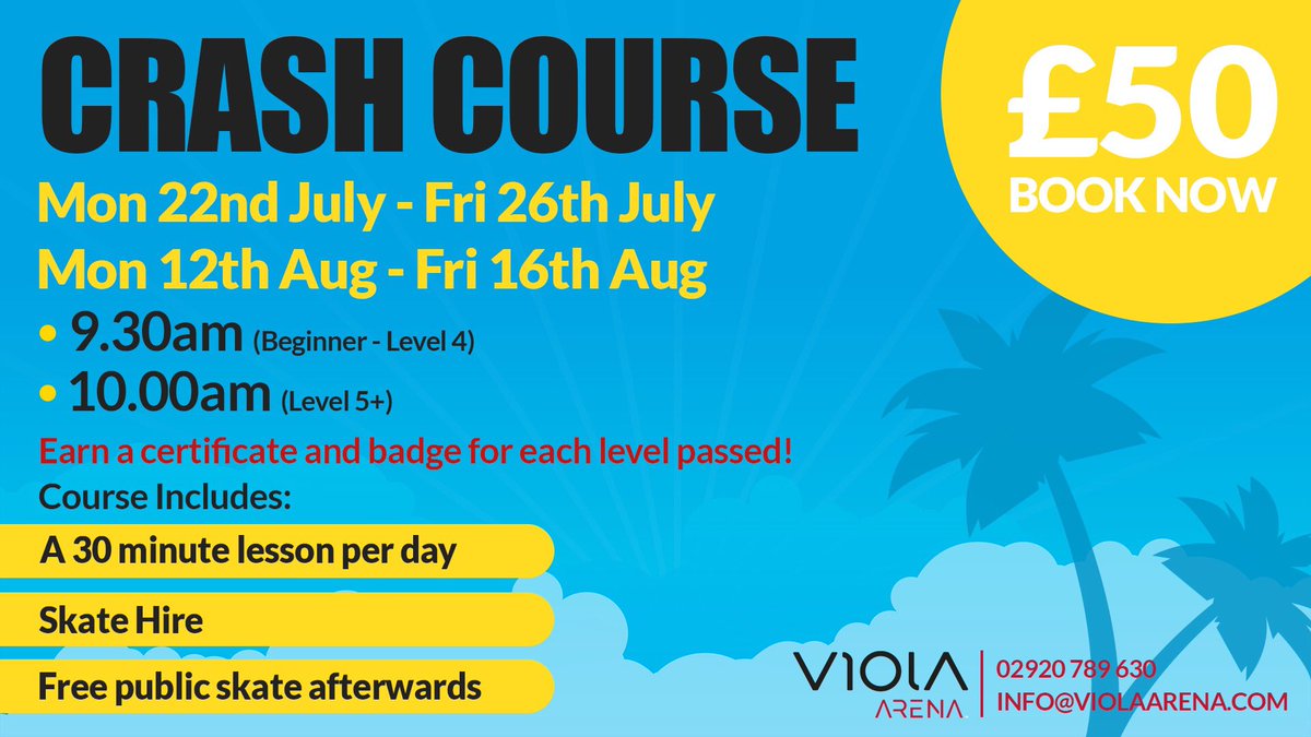 It’s Monday which means it’s just 1️⃣ week until our last Crash Course of the Summer begins! 😱 

Learn to skate in just 🖐 days - open to all ages and abilities ⛸ 

#GetYourSkateOn