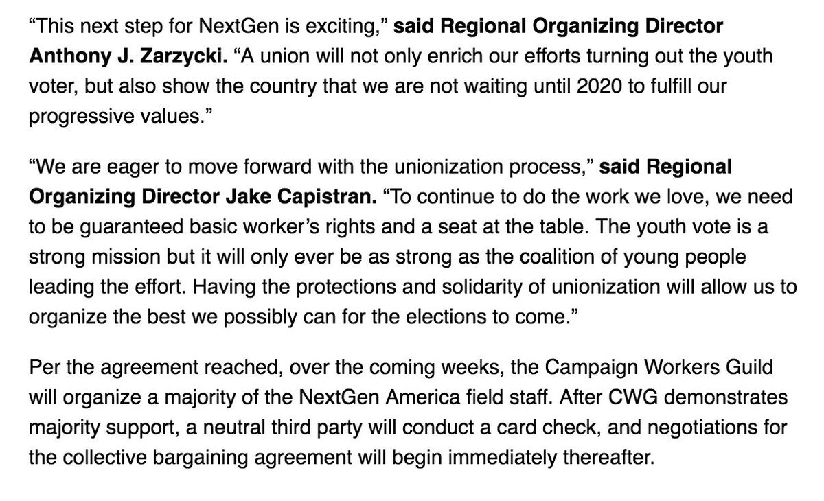 NextGenAmerica's tweet photo. Organized labor is the backbone of the progressive movement. We’re excited to recognize the NextGen Field Staff Union and look forward to coming together at the bargaining table. https://t.co/SzsLjdCvFf