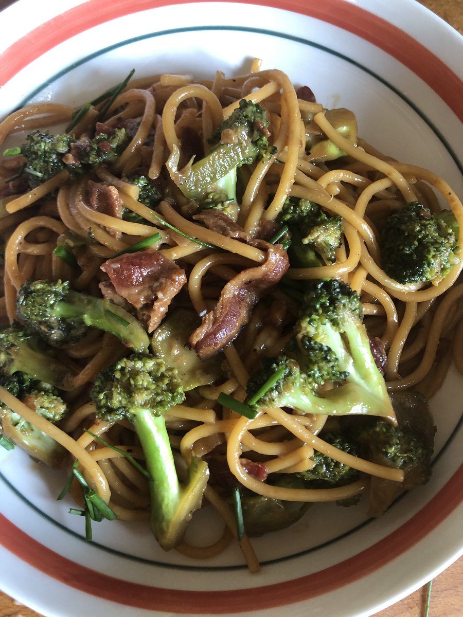 nctaylor_'s tweet photo. It’s Italy! It’s Thailand! Its pad Thai carbonara! Cooking from the @chrissyteigen bible, #cravings2 (chives in place of scallions.) #cookingwithnat https://t.co/9CoFdQ0486