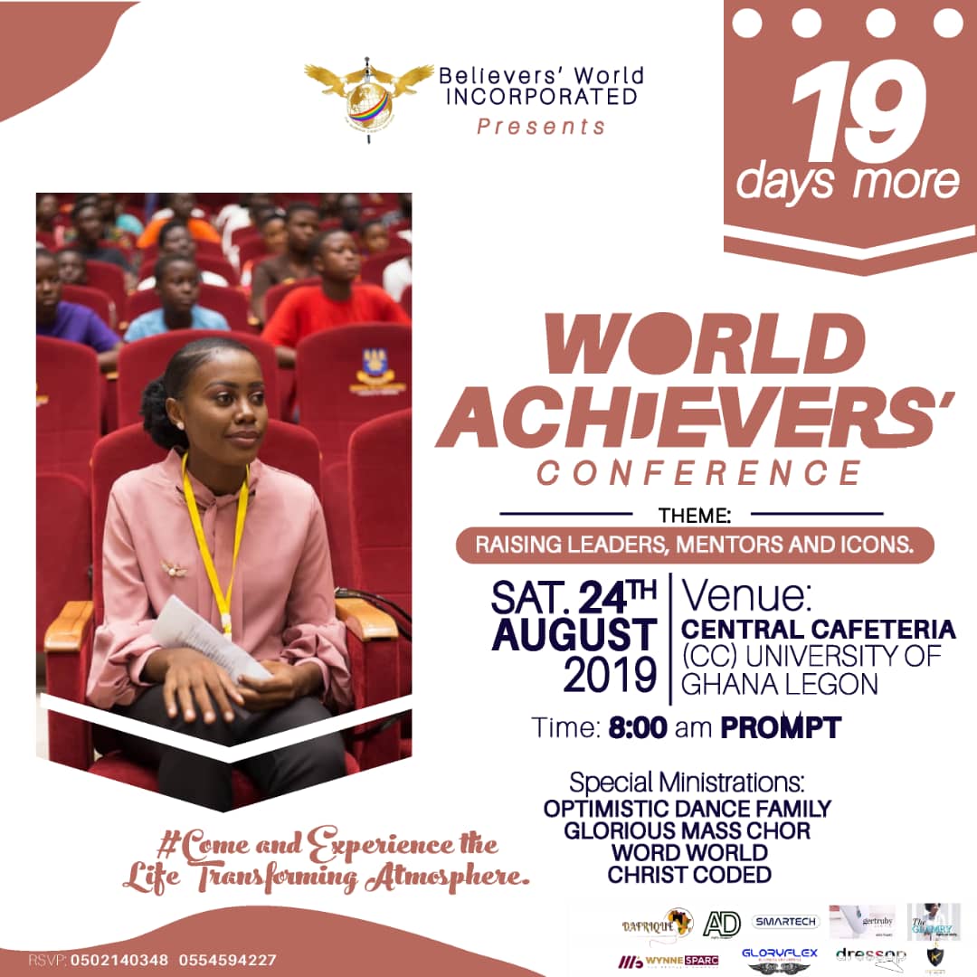 beaverTTs's tweet photo. 19days more to #WAC2019 
Get involved..... Don't miss!!!

#WAC2019   #BWI-GCB   #RaisingLeadersMentorsAndIcons   #WorldAchieversConference   #YoungMightyAndGreat
#TrendingNow
#Ghana
#YouthArise https://t.co/D9iQ9IfmCj