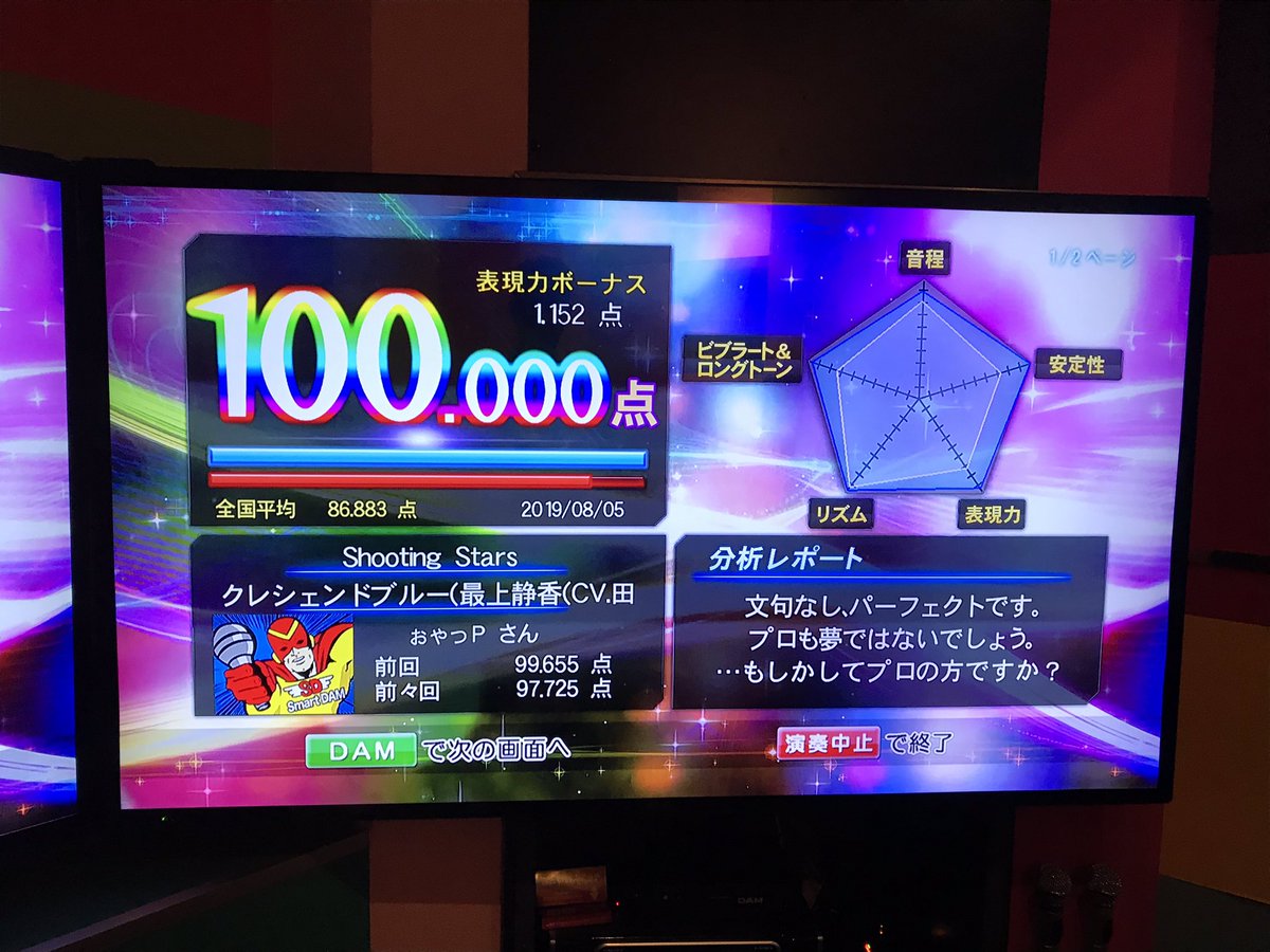 ぉゃっ 109曲目 Shooting Stars クレシェンドブルー この曲はゲッサンのストーリーでも出てきたし そこでの麗花も印象的だったなぁ アイマスカラオケ100点チャレンジ