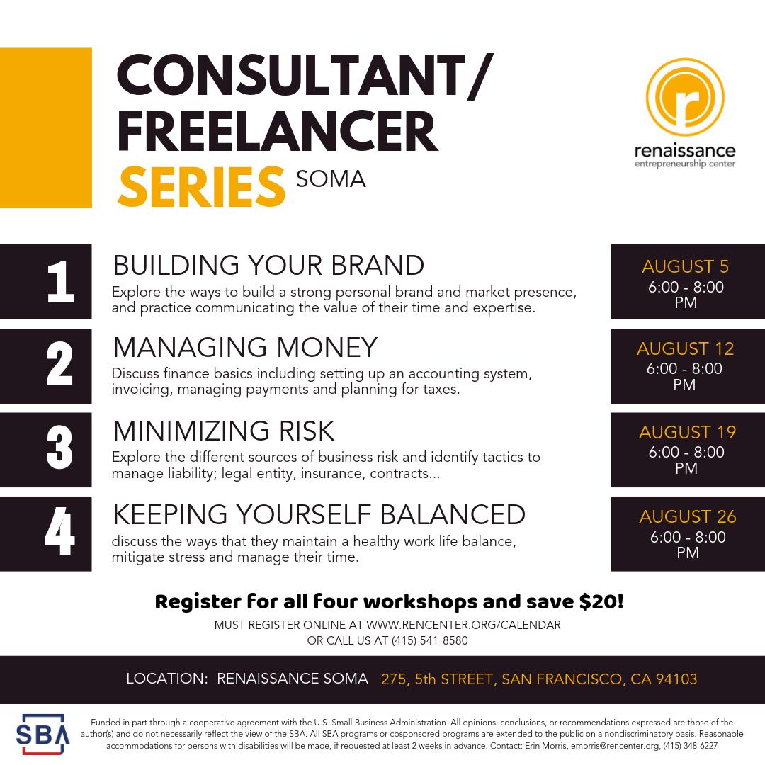 Last day to get the bundle ticket for the Consultant/Freelancer Series! You can reserve your spot in individual workshops for $20 each, or sign up for the entire series for $60. Get your bundle ticket here: rencenter.org/event/consulta…