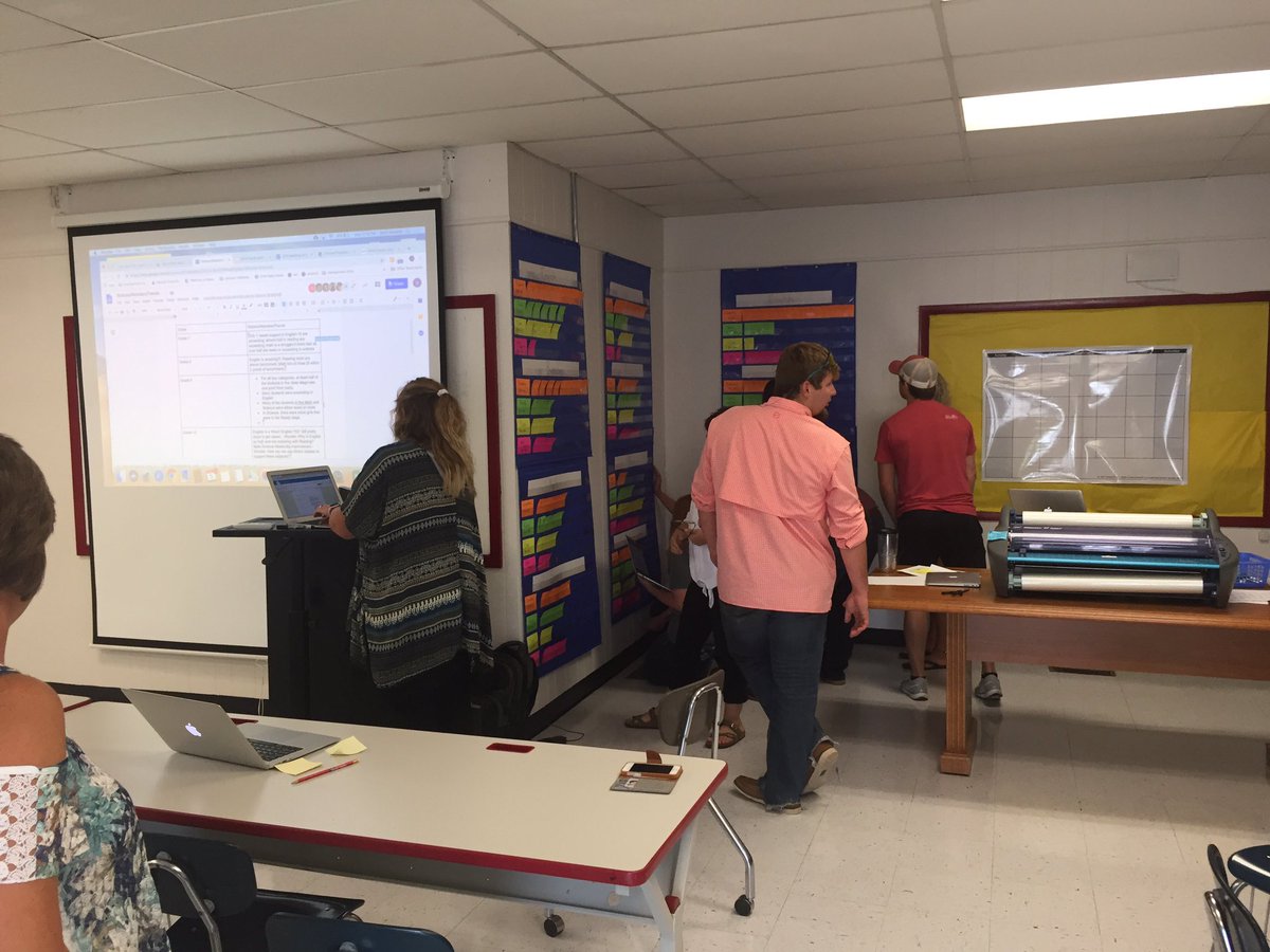 MickelsSmith's tweet photo. Hillcrest High School faculty looking at 18-19 ACT Aspire scores.    Teams are breaking down data and collaborating on ways to improve scores in 19/20. https://t.co/8xdvISP58K