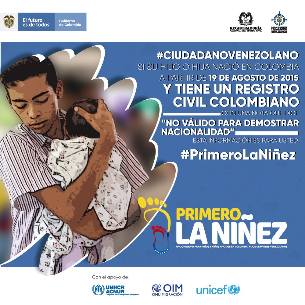 JozefMerkx's tweet photo. Desde @ACNURamericas 🇨🇴felicitamos al Gobierno por la medida que beneficiará a más de 24 mil niños y niñas nacidos en #Colombia de padres venezolanos. 

Este es un gran paso para garantizar su protección👦🏽🧒🏻y acabar con la apatridia.

Para más información: https://t.co/r1LLHDPST5 https://t.co/AUIRz5hMer