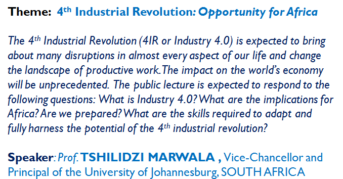 We are pleased to invite all of you to attend the Public Lecture scheduled tomorrow Tuesday 6th August 2019 from 3:00 pm to 5:30 pm Nyarugenge Campus. 

The public lecture will be given by Professor <a href="/tmarwala/">Tshilidzi Marwala チリツィ・マルワラ . 丸笑</a> the Vice Chancellor of <a href="/go2uj/">University of Johannesburg</a> 

#WeAreUR