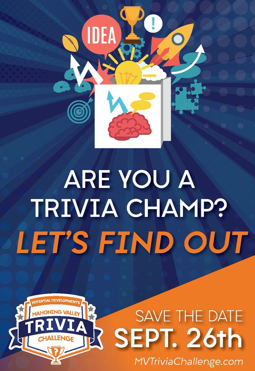 PDProgram's tweet image. We are thrilled to announce the 2019 date for the area's most talked about event that blends philanthropy, trivia knowledge and fun! The Mahoning Valley Trivia Challenge will be held September 26th at The Lake Club in Poland, Ohio.