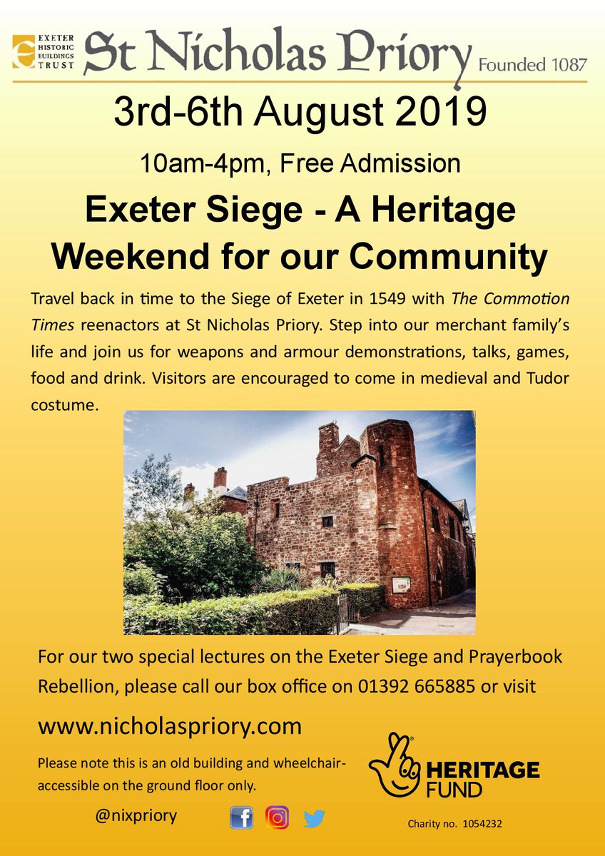 ExeterHBT's tweet image. It's your last chance to travel back in time to the Siege of Exeter in 1549

Lots of fun and FREE ADMISSION

St Nicholas Priory - Find us at The Mint (off Fore Street) #Exeter

#visitExeter #exploringExeter #visitdevon @nixpriory @Devon_Hour