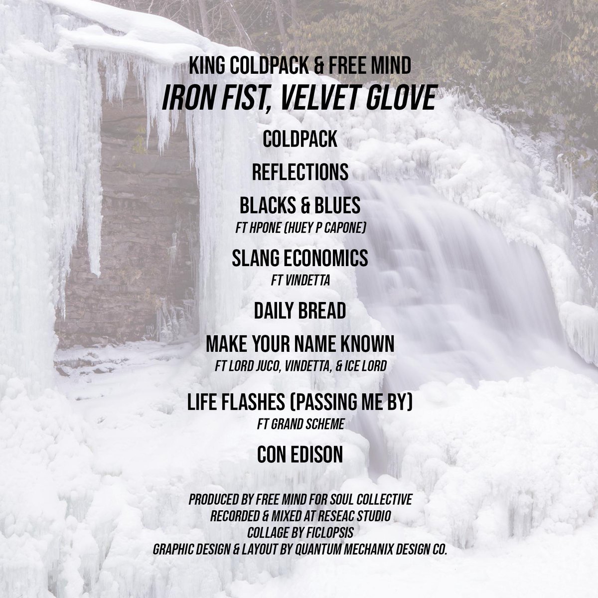 KINGCOLDPACK's tweet photo. Still finalizing the front cover, but here goes the #tracklist for the Iron Fist, Velvet Glove album produced by @3rdeyefree. It features #Vindetta, #HPone, @LordJuco, @therealicelord & @IAmGrandScheme... #NewMusic https://t.co/KV89CLQHbj