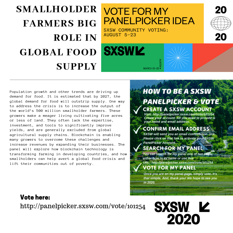 InsightsChain's tweet photo. SMALLHOLDER FARMERS BIG ROLE IN GLOBAL FOOD SUPPLY

How #blockchain can transform #smallholder #farming by automating trust &amp; giving access to resources / information.

How blockchain-enabled smallholder farming tackles economic inequality, solves climate issues.
#SXSWpanelpicker https://t.co/AbcLQkjLCa
