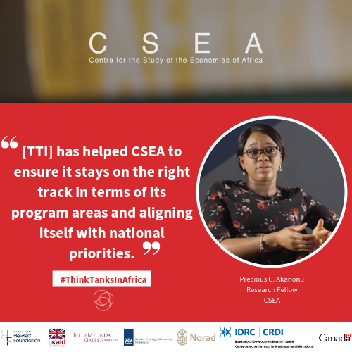 .#ThinkTanksInAfrica: '[TTI] has helped CSEA to ensure it stays on the right track in terms of its program areas and aligning itself with national priorities.' Learn more about @csea_afric & the great work they do in this #interview 📽️ : bit.ly/2T9w19T @PreciousAkanonu