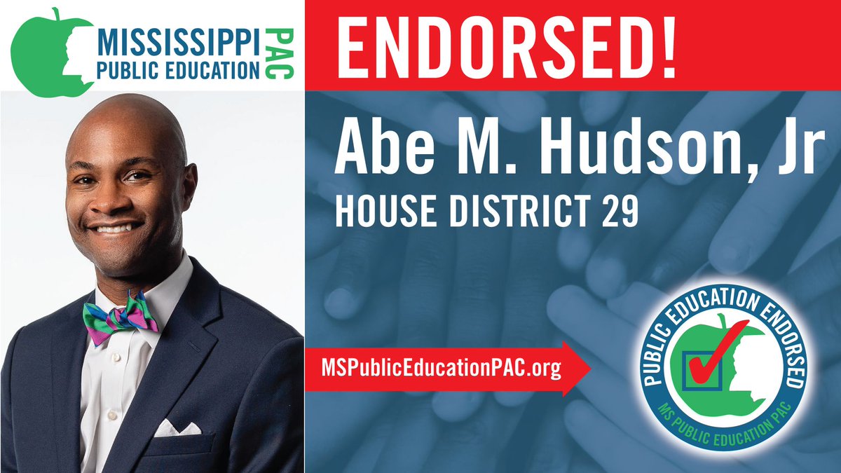 AbeMHudsonJr's tweet photo. I've been a strong advocate for public education. I've fought to gain more funding for schools and voted "NO" to the $1500 teacher pay increase because I know our teachers deserve more. Thanks for the endorsement @mspepac. #HudsonForHouse #TogetherWeWill https://t.co/aCBmwqSPVn