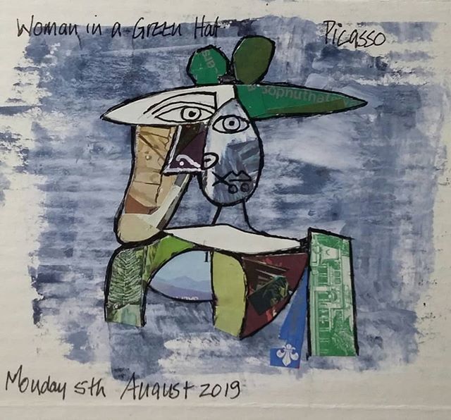 valburgh_illies's tweet photo. #sketchpackproject2019 day 5. Woman in a Green Hat by Picasso. Mixed media and collage using postage stamps. 10cm x8.5 cm

#artoninstagram #draweveryday #collage_art #mixedmedia #instaart #design #southafricanartist #picasso #valmyburghart #quirkyart #il… https://t.co/OX0qE8X7XT https://t.co/3zpHVfVECo