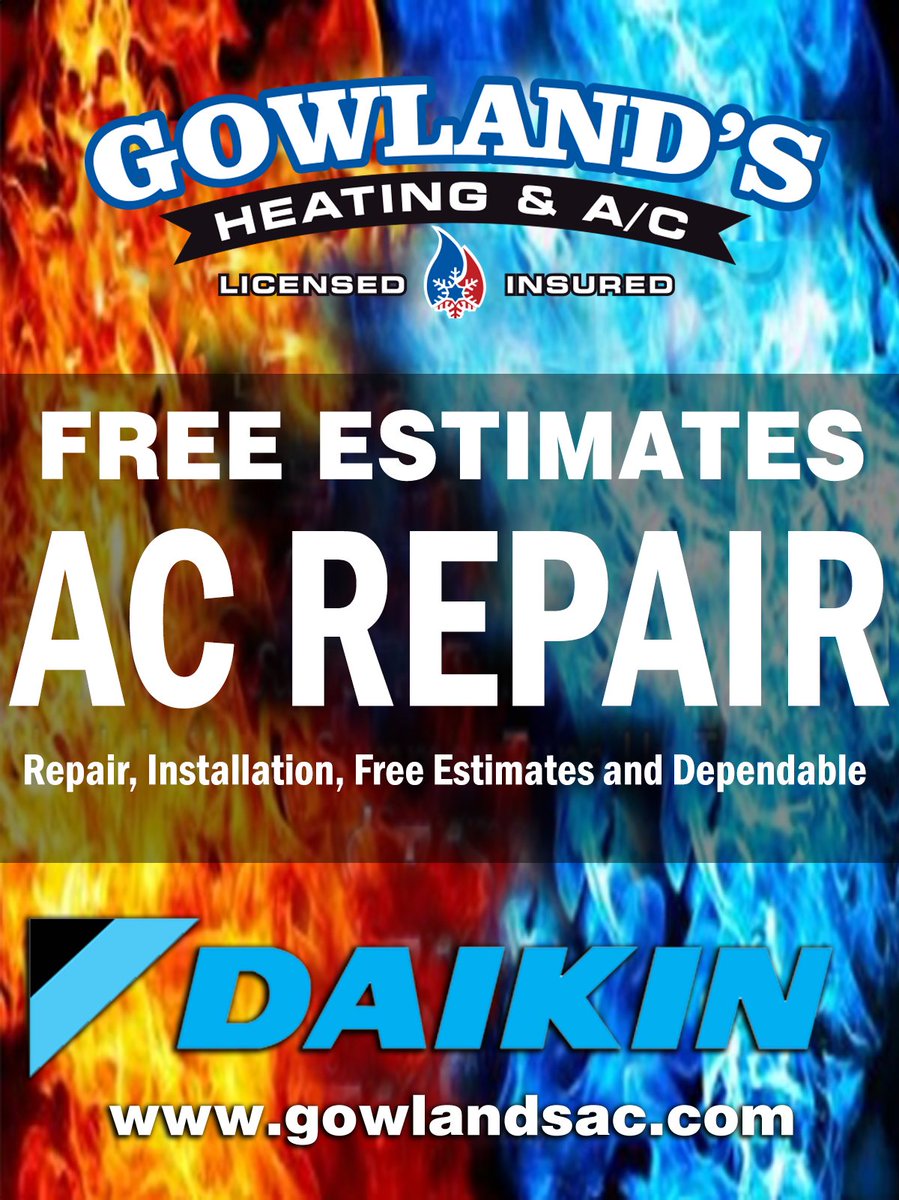 Gowlandsac's tweet photo. August Summer Heat can be tough on your HVAC system, call today for a FREE ESTIMATE on ANY Air Conditioner repair.
Repair, maintenance, installation and replacement of Air Conditioning systems, furnaces, coils and heat pumps.
https://t.co/Uflx8BjyGv
#gowlandsac #airconditioner https://t.co/65dICsUPti
