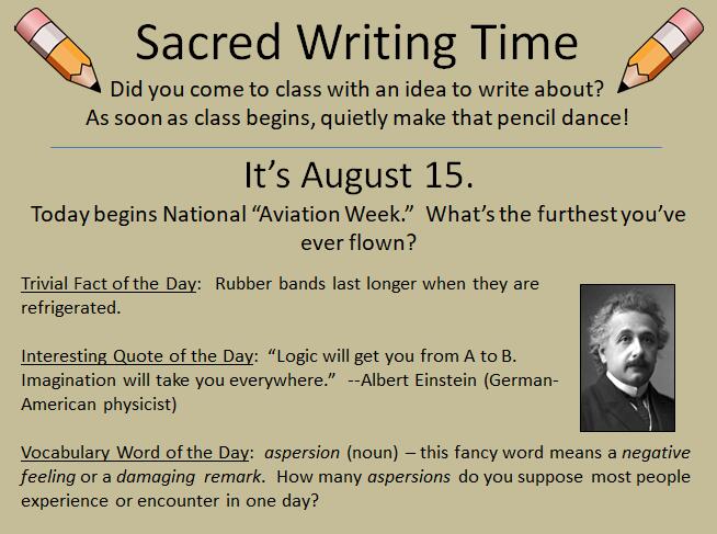 WritingFix's tweet image. Time to plan for new classroom routines for the next school year? Our favorite routine: #SacredWritingTime, where students begin every writing class session with ten minutes in their #writersnotebooks.  Try our first month of SWT slides for free: teacherspayteachers.com/Product/For-Wr…