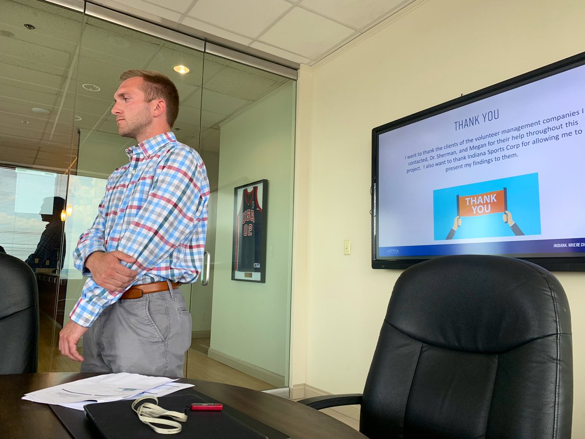 drgeoffsherman's tweet photo. One of my grad students, @hestonhybarger, did an OUTSTANDING job presenting his consulting project to @IndSportsCorp today!
Thank you to ISC for the project and for hearing his recommendations!
#proudprof #JagsROAR #SHHSuccess https://t.co/cB2xJ8X6EU
