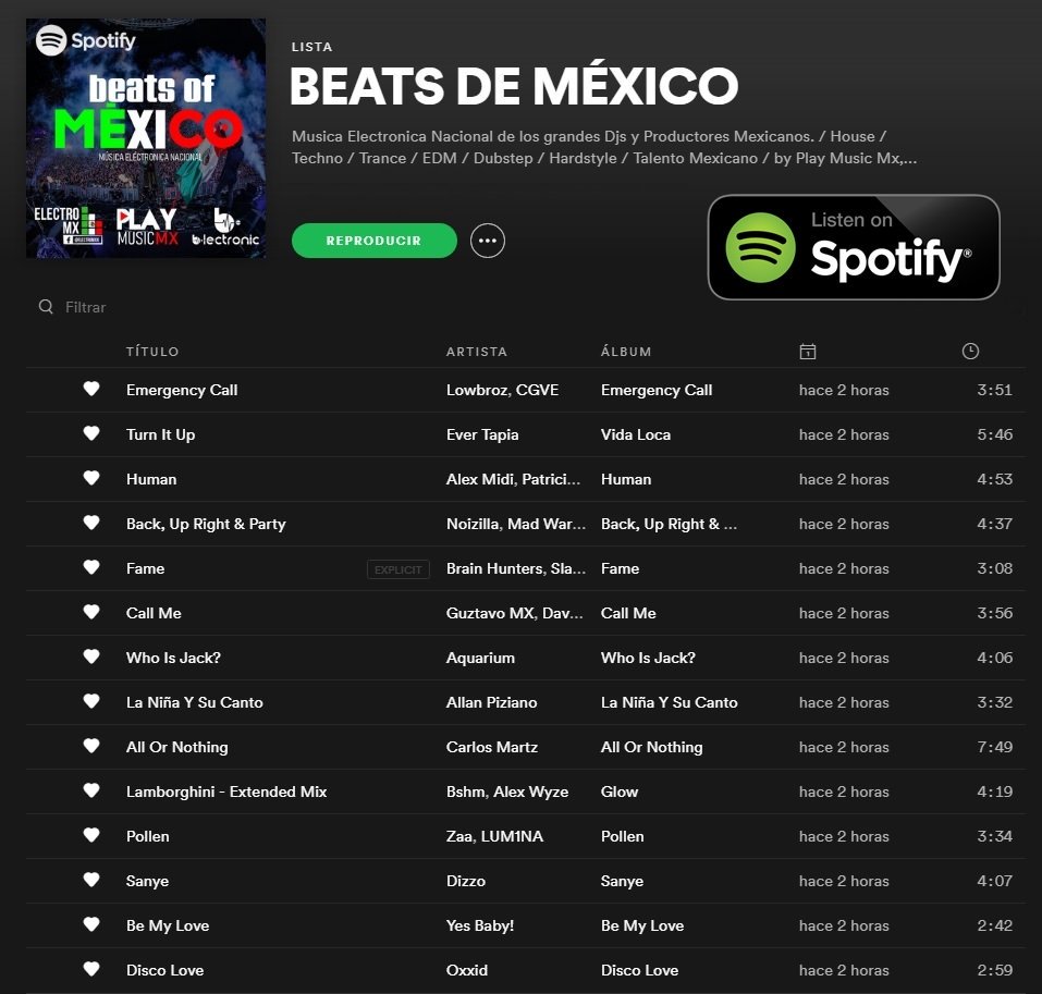 DigitalJackMx's tweet photo. 🇲🇽BEATS DE MÉXICO en @Spotify 
#SpotifyPlaylist #Spotify #electronicmusic #housemusic #trance #hardstyle #substep #djlife #Mexico #ListenNow #playlist #MondayMotivation #FelizLunes #musica #FelizInicioDeSemana #TengoEsaCostumbreDe #Escucha #beats #dj #prodcutores https://t.co/cuPoYluNLM