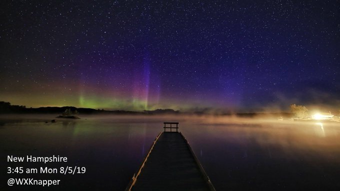 NWSEastern's tweet photo. Geomagnetic storm activity created an impressive aurora display across the northern US last night & it appears it may continue into tonight. Best chances for the Eastern US will be northern horizon across northern & possibly central New England & New York between 10 pm & 2 am EDT https://t.co/MtOtkU9CN5