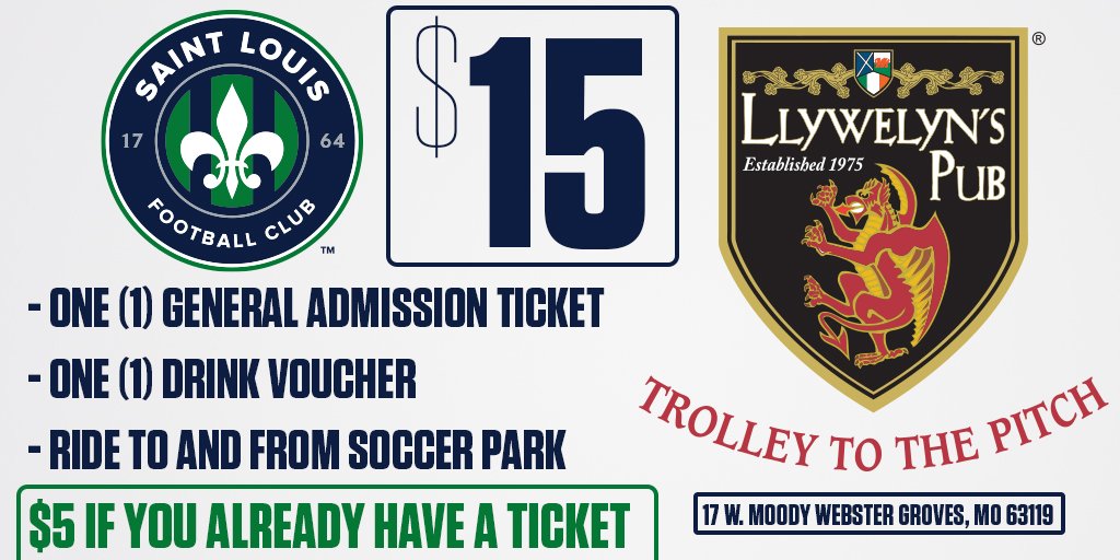 ☹️ Bad news: The <a href="/LlywelynsPubs/">Llywelyn's Pub</a> Trolley will not be running tomorrow night.

😃 Good news: The <a href="/LlywelynsPubs/">Llywelyn's Pub</a> Trolley will be back for Saturday night's match against <a href="/Chas_Battery/">Charleston Battery</a>! Reserve your spot today: saintlouisfc.com/trolley