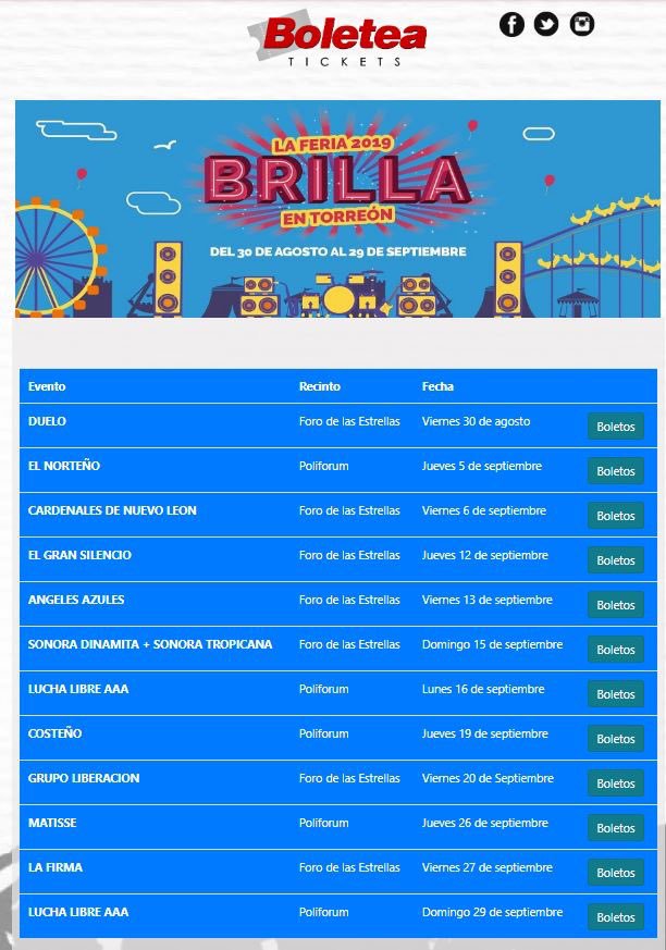 ¡Los boletos VIP para los eventos en Poliforum Torreón y el Foro de las Estrellas ya están a la venta!
Apúrate porque son limitados y van volar.

A la venta en boletea.com