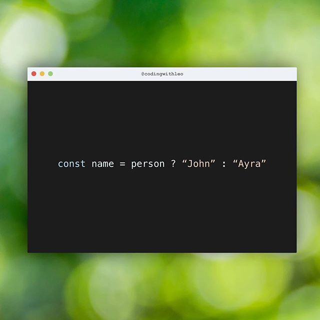 codingwithleo's tweet image. What is the Conditional (Ternary) Operator? The ternary operator is a way to shorten your IF statement into one line of code.⠀
⠀
To break this down a bit further...⠀
⠀
1. The condition is what you’re actually testing. The result of your condi… ift.tt/2YLbYQy