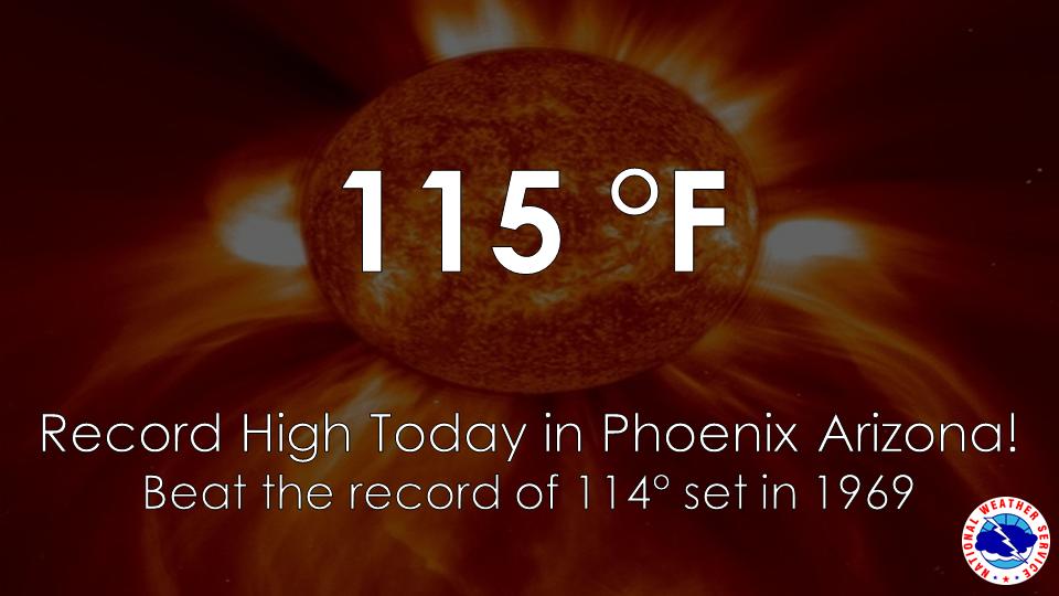NWSPhoenix's tweet image. And there it is...A new record for the date! And ties for the hottest day so far this summer in #Phoenix.  #azwx
