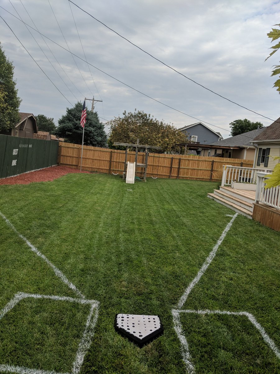 Grandkids are coming for some whiffle ball.  Porch in right, swing set is in play. #playball