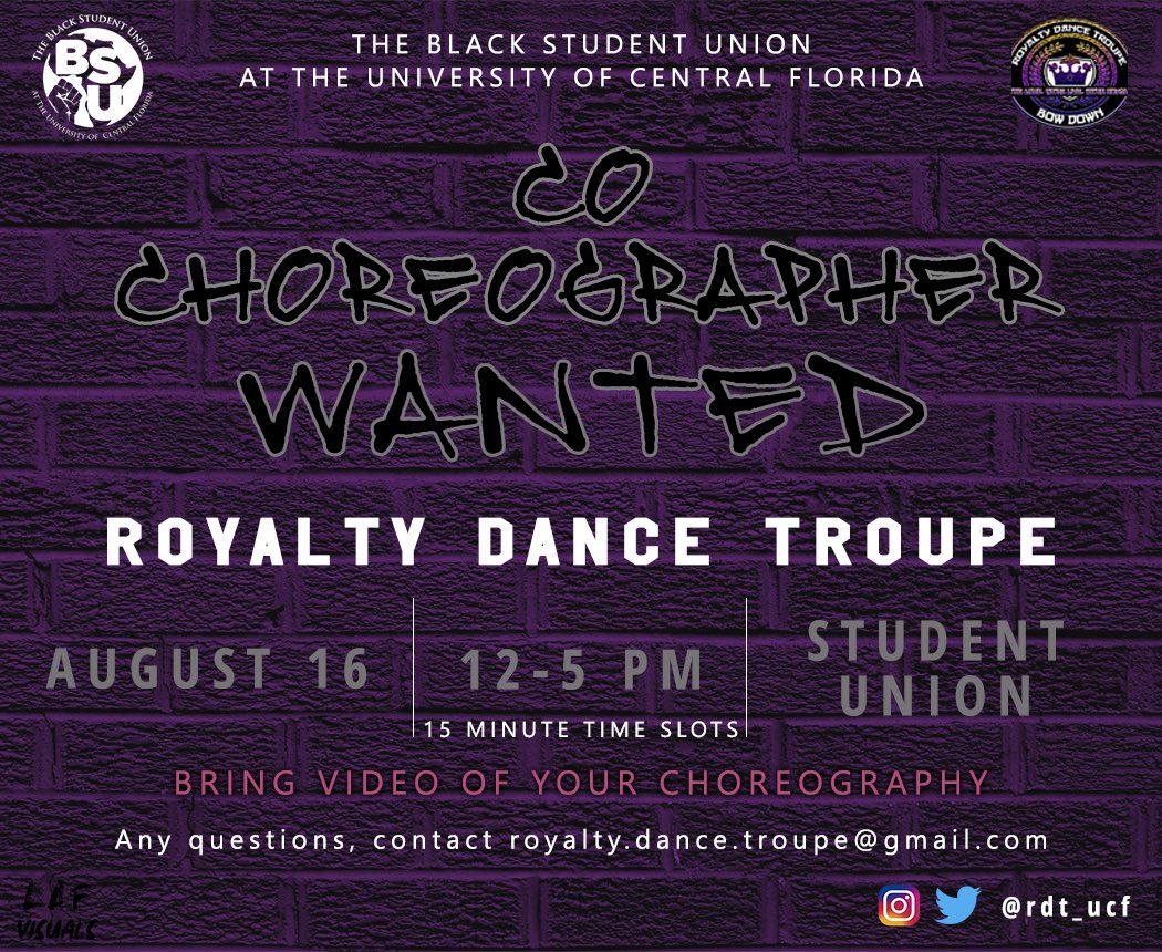RDT_UCF's tweet photo. We’re back and ready to hit the ground running! Are you interested in becoming a choreographer for Royalty? Email  https://t.co/puyXX1zP6D.troupe@gmail.com for more information! https://t.co/xao6rpLBB9