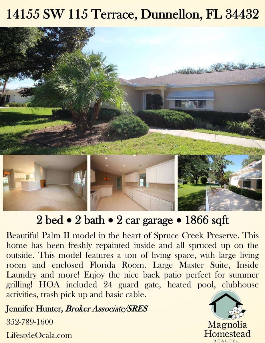 MagnoliaHRealty's tweet photo. Are you or your buyer interested in a large home located in a 55+ community? If so, check out this beautiful 2/2/2 in Dunnellon 🏡 Offered at only $164,900.
Full details: https://t.co/aakwikb0Ow
#lifestyleocala #magnoliahomesteadrealty #dunnellon #homeforsale https://t.co/SNVv3C1pku