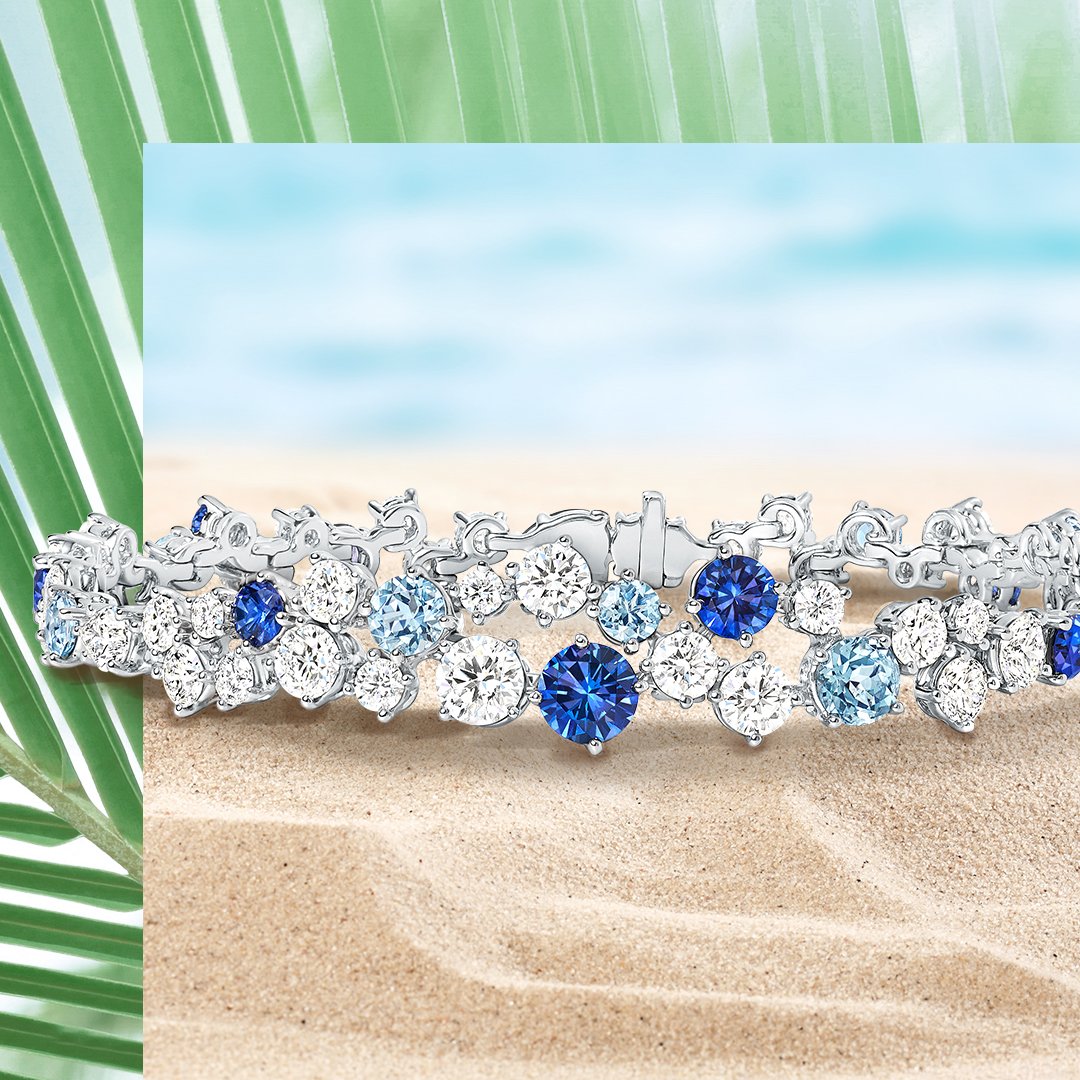HarryWinston's tweet photo. Cool gemstones for hot summer days. Discover the Sparkling Cluster Sapphire, Aquamarine and #Diamond Bracelet: https://t.co/3lyiywShBq #WinstonSummer #HarryWinston https://t.co/vqAbUS0MXl
